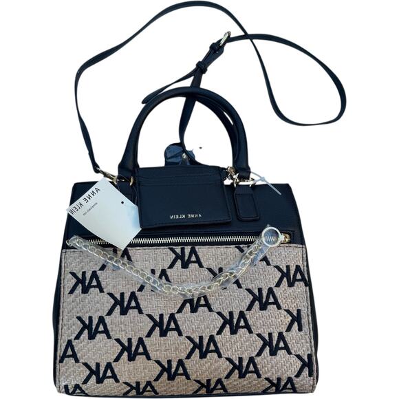 Anne Klein Handbag With AK Print In Beige And Black - Picture 2 of 9